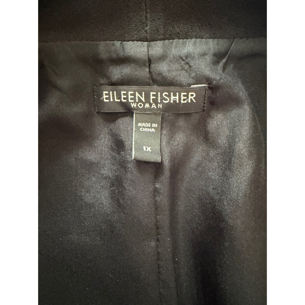 Eileen Fisher Woman Black 100% Silk Open Front Shawl Collar Vest 1X Longline - Picture 5 of 8